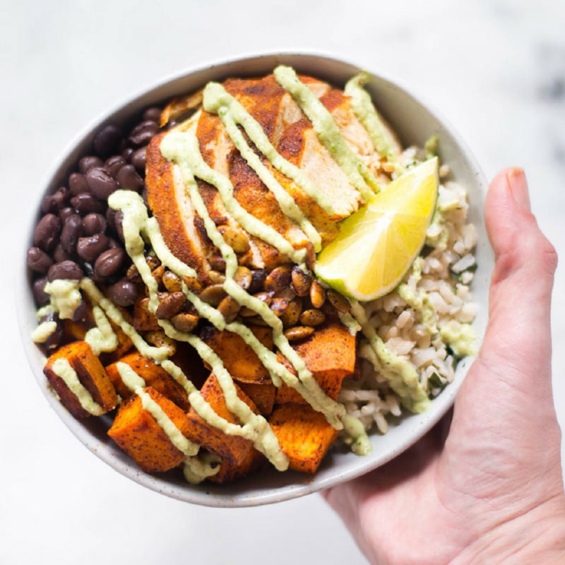 High Protein Chicken Bowl with Cashew Lime Crema
