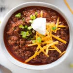 Texas Chili Recipe | Celebrate Texas Independence Day with this easy Texas Chili Recipe, made without beans and using Llano Estacado red wine. | A Sweet Pea Chef #AD