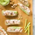 Turn your favorite chicken recipe into a delightful low calorie, high protein spring roll filling! I also love to make an Avocado Cilantro Sauce with my Garlic Chicken Spring Rolls because the creamy avocado and garlic chicken go really well together! This is a healthy spring roll recipe.