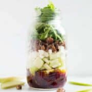 Beet and Goat Cheese Salad | This savory and sweet salad makes a perfect lunch on the go or a light dinner. The Beet and Goat Cheese Salad with White Wine Vinegar Dressing is packed with vitamins, minerals and protein that will keep you full and happy! | A Sweet Pea Chef