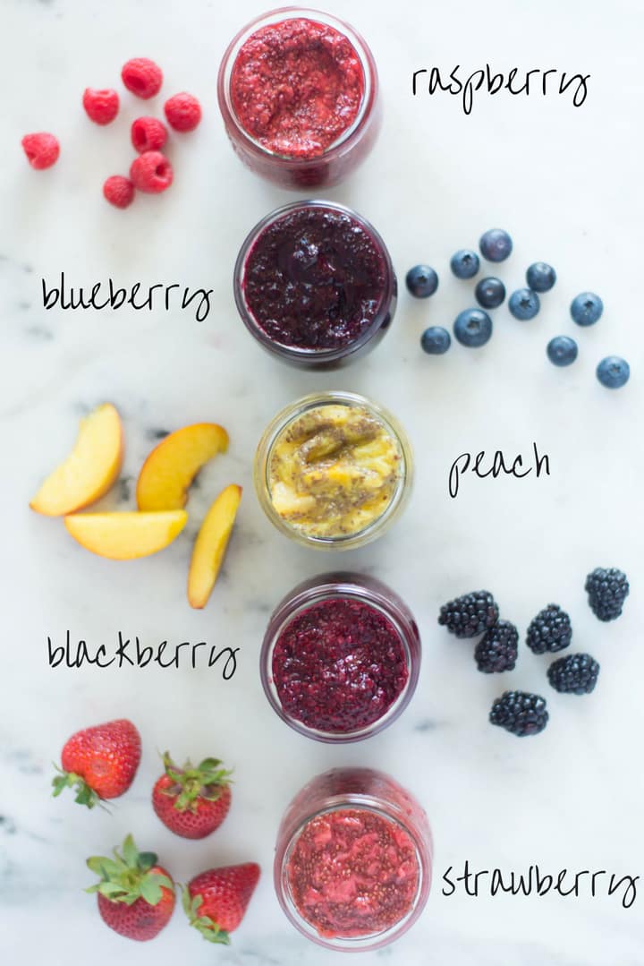 Homemade Chia Jams | Never reach for store-bought jam again! These 5 Homemade Chia Jam recipes will prove to you that making jam can be quick and fun, and only require THREE ingredients! Get ready for healthy, refined-sugar-free jam that's redonk easy! | A Sweet Pea Chef