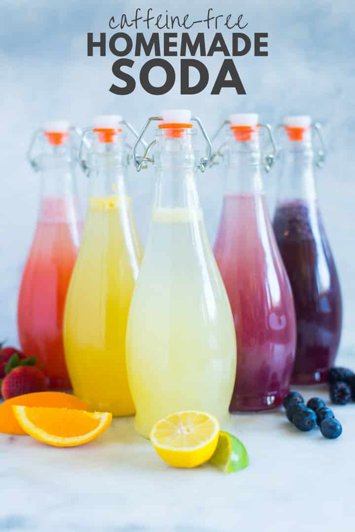 Caffeine-Free Homemade Sodas | Discover my 5 favorite recipes for fruity Caffeine-free homemade soda, made from fresh fruit and without any artificial sweeteners, including Strawberry Soda, Orange Soda, Lemon Lime Soda, Grape Soda and Blackberry Soda | A Sweet Pea Chef