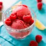 Raspberry Sorbet | Raspberry sorbet is the refreshing, fruity dessert of your dreams! Made with just 3 simple ingredients, homemade raspberry sorbet is low in calories, gluten-free, and dairy-free! | A Sweet Pea Chef