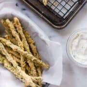 Oven Baked Asparagus Fries | If you’re looking for a way to liven up asparagus, this is it, my friends! These Oven Baked Asparagus Fries are a garden-fresh alternative to classic french fries and make a great side dish.  Adding asparagus to your diet has never been easier or yummier! | A Sweet Pea Chef