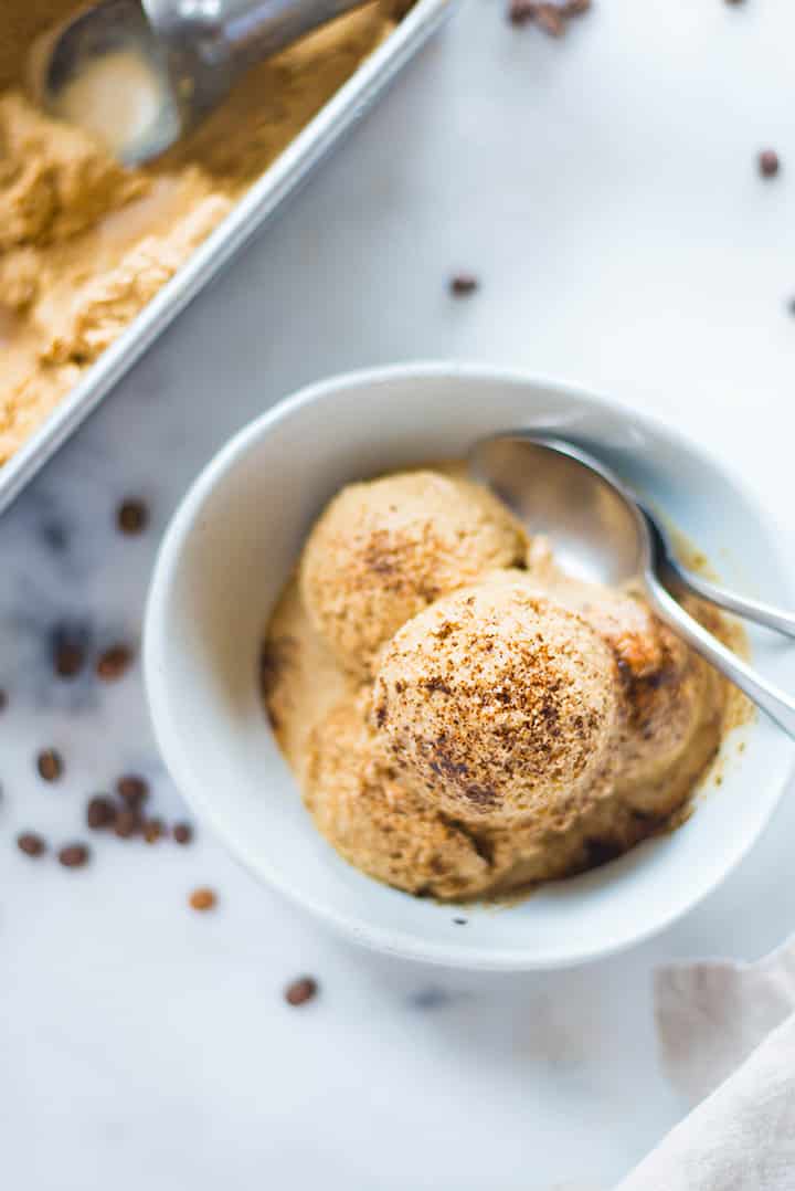 Coffee Ice Cream | Follow this easy ice cream recipe to make healthy and dairy-free Coffee Ice Cream. You don’t even need an ice cream maker! This nice cream is paleo, vegan, clean, and gluten-free! | A Sweet Pea Chef