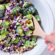 Healthy Broccoli Salad with Greek Yogurt Dressing | This Healthy Broccoli Salad with Greek Yogurt Dressing is a healthy and delicious side salad that makes an amazing side dish for holidays and BBQs | A Sweet Pea Chef