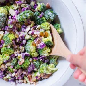 Healthy Broccoli Salad with Greek Yogurt Dressing | This Healthy Broccoli Salad with Greek Yogurt Dressing is a healthy and delicious side salad that makes an amazing side dish for holidays and BBQs | A Sweet Pea Chef