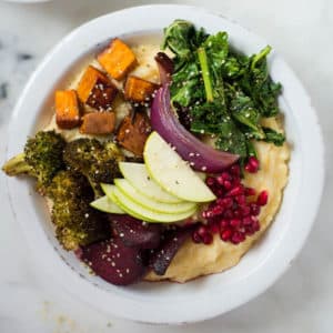 Healthy Harvest Buddha Bowl | Amazing Fall flavors in one healthy and nutritious meal in one bowl filled with veggies and fruits and drizzled with a delicious tahini sauce | A Sweet Pea Chef