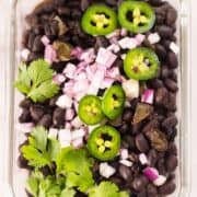 plated scene of cuban black beans cooked in an instant pot