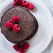 chocolate protein pancake top down photo