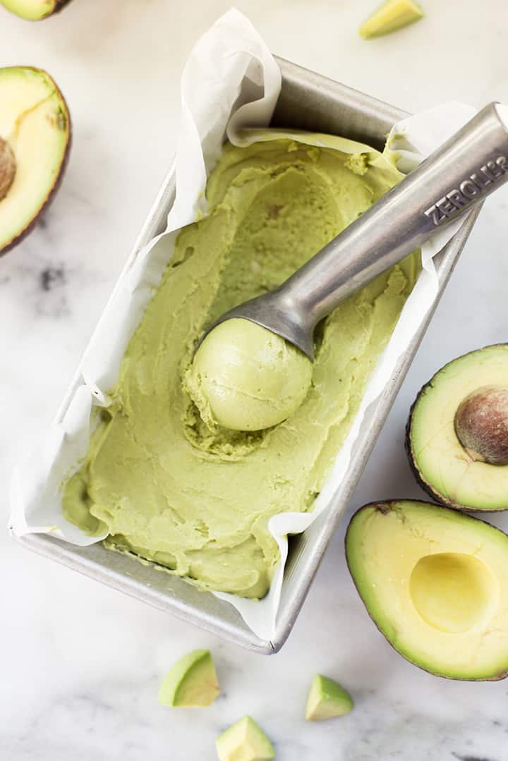 Easy no-churn Avocado Ice Cream using a food processor and very simple ingredients!