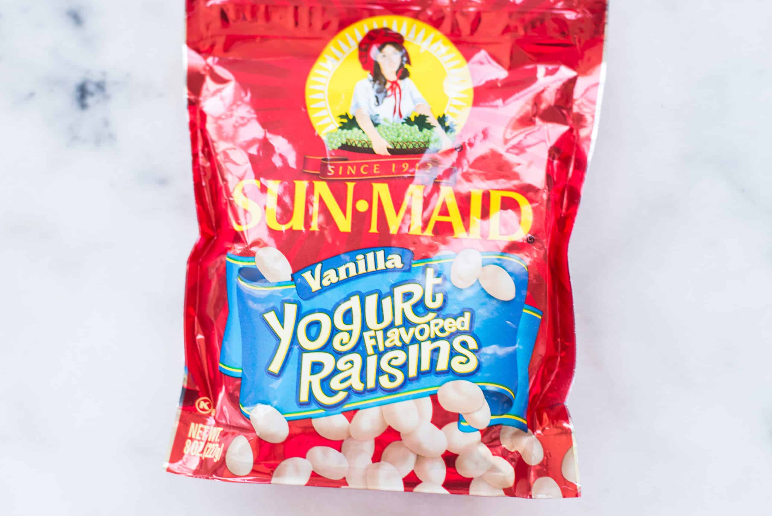 Image of sugary, processed yogurt flavored raisins, an inflammatory food.