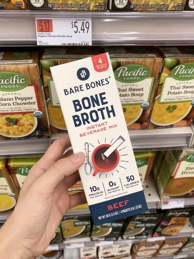 bare bones broth being held in a grocery store