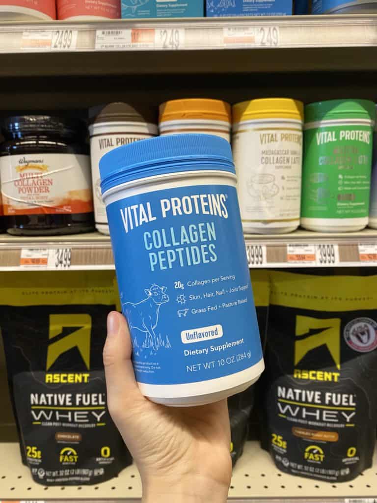 vital proteins collagen peptides being held in a grocery store
