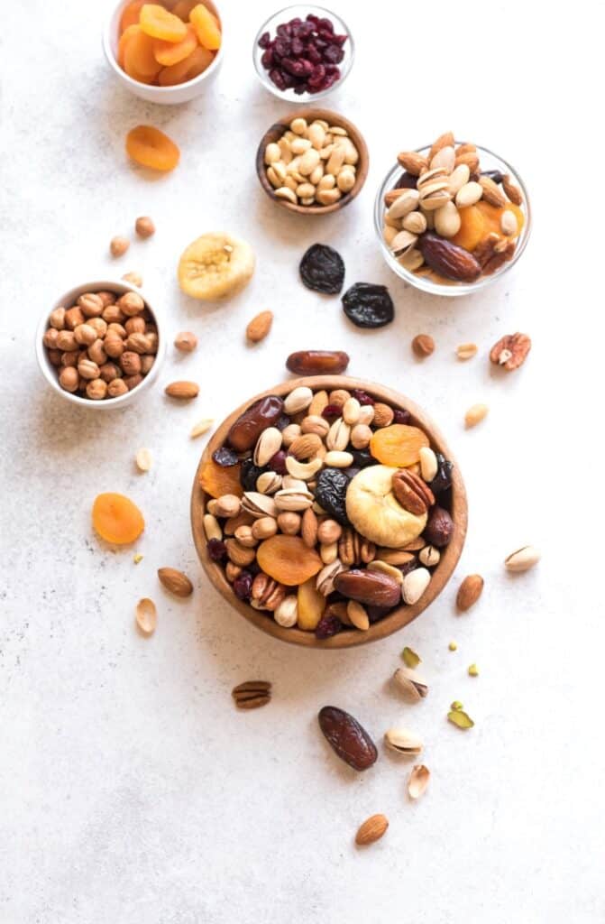 Bowl of nuts and dried fruit