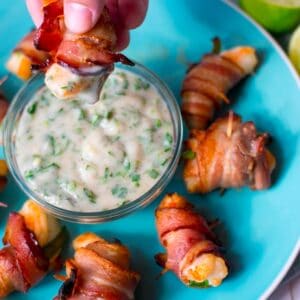 Crispy Bacon-Wrapped Shrimp Jalapeno Poppers Recipe with Cilantro Lime Dipping Sauce