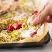 Frozen Greek Yogurt Bark with Raspberries and Pistachios