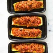 Ground Turkey & Quinoa Stuffed Zucchini Boats in meal prep containers