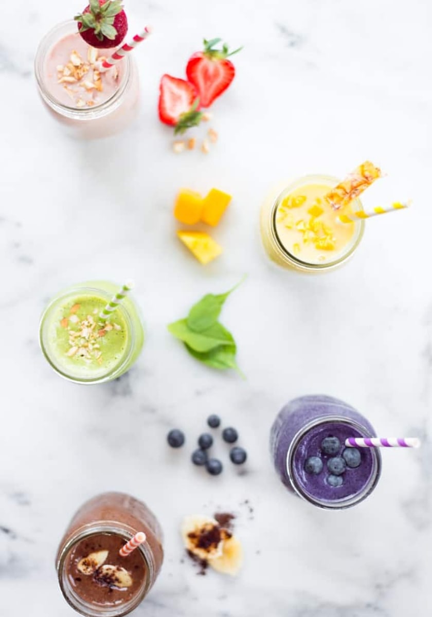 High Protein Fruit Smoothies top down photo.