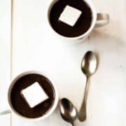 Top down shot of hot chocolate with marshmallows