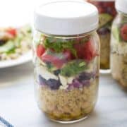 Make-Ahead Greek Quinoa Stacks in a mason jar