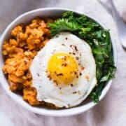 Sweet Potato and Lentil Hash with Garlic Sauteed Kale