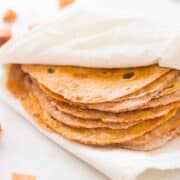 sweet potato tortillas being kept warm